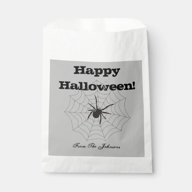 Black Spider Grey Paper Halloween Party Favour Bag (Front)