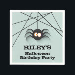 Black Spider Halloween Birthday Party Napkin<br><div class="desc">A creepy black spider hanging from his web,  these paper party napkins are fun for a Halloween birthday party for any age or a Halloween costume party,  just change the wording to fit your occasion. MATCHING items in our store.</div>