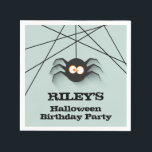 Black Spider Halloween Birthday Party Napkin<br><div class="desc">A creepy black spider hanging from his web,  these paper party napkins are fun for a Halloween birthday party for any age or a Halloween costume party,  just change the wording to fit your occasion. MATCHING items in our store.</div>