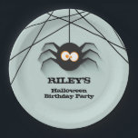 Black Spider Halloween Birthday Party Paper Plate<br><div class="desc">A creepy black spider hanging from his web,  these paper plates are fun for a Halloween birthday party for any age or a Halloween costume party,  just change the wording to fit your occasion. MATCHING items in our store.</div>