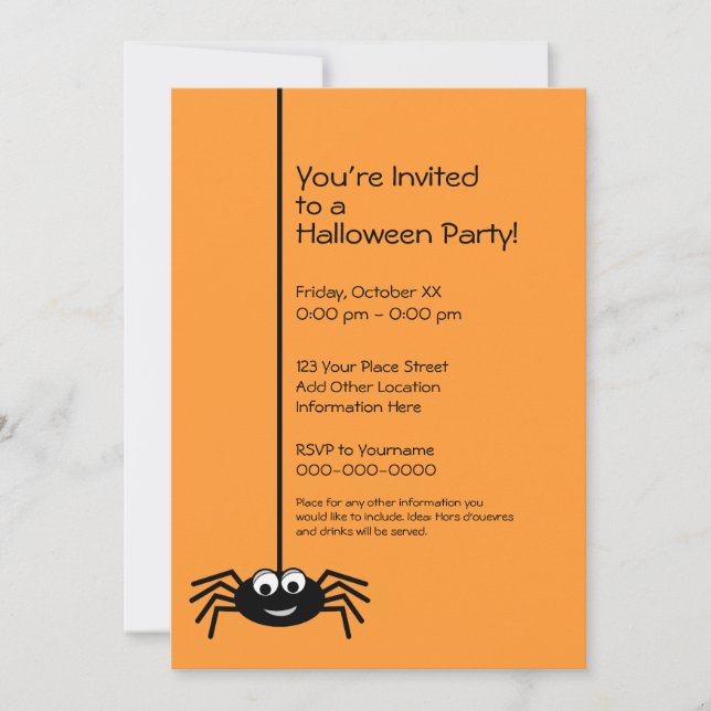 Black Spider Halloween Party Invitation (Front)