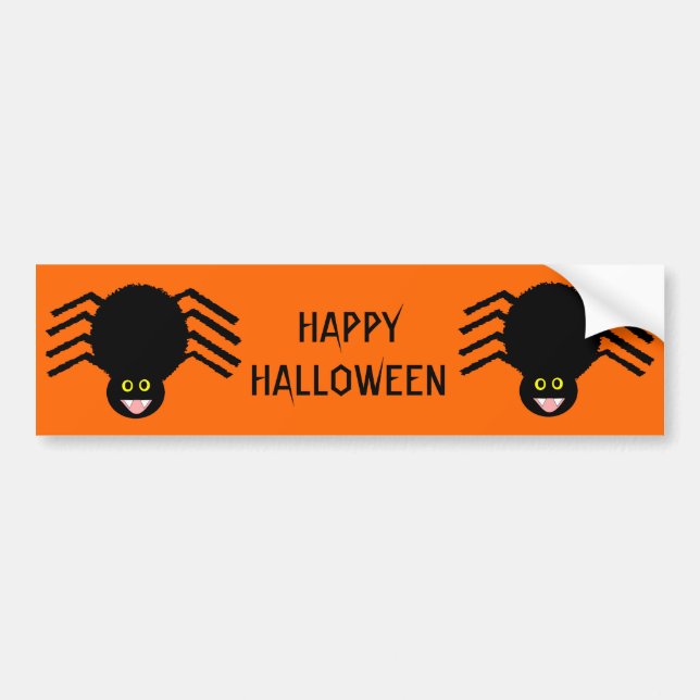 Black Spider Happy Halloween Bumper Sticker (Front)