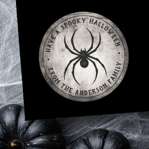 Black spider Happy Halloween personalised name Classic Round Sticker