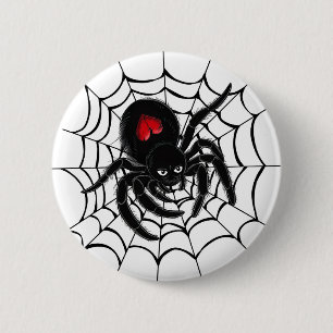 Black Spider in Web 6 Cm Round Badge