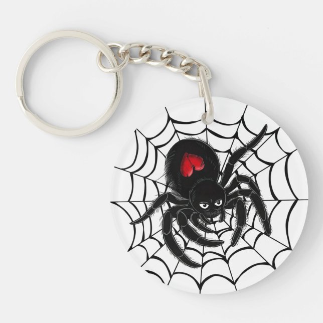 Black Spider in Web Key Ring (Front)