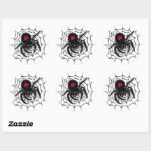 Black Spider in Web Round Sticker Set