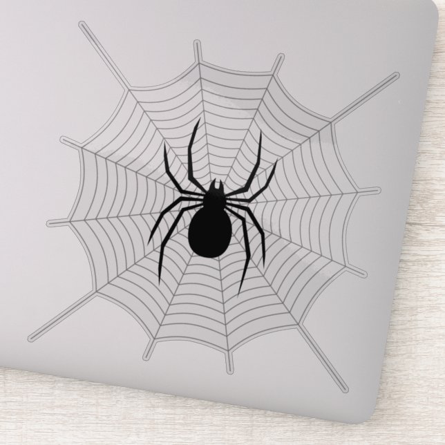 Black spider on grey web Halloween decor (Detail)
