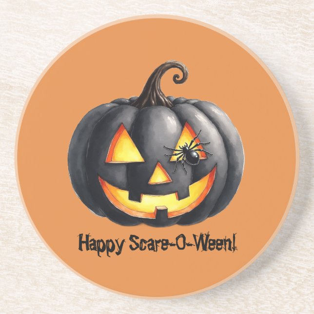 Black Spider Pumpkin  Coaster (Front)