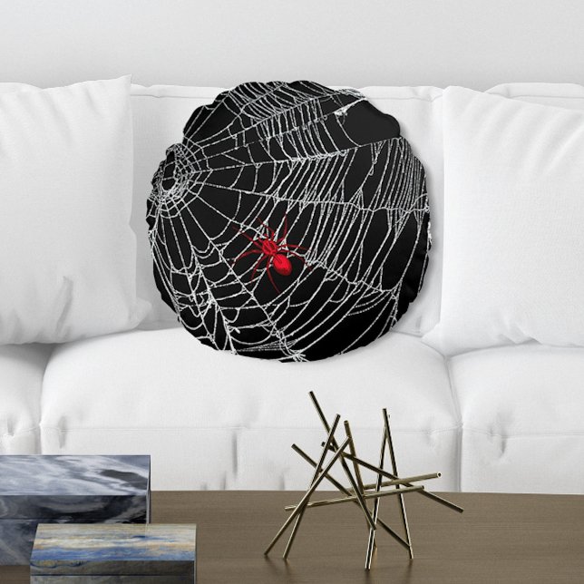 Black Spider Web Goth Grunge Halloween Creepy Round Cushion (Creator Uploaded)