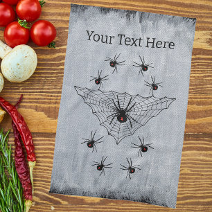 Black Spider Web Surrounded by Black Widows White Tea Towel