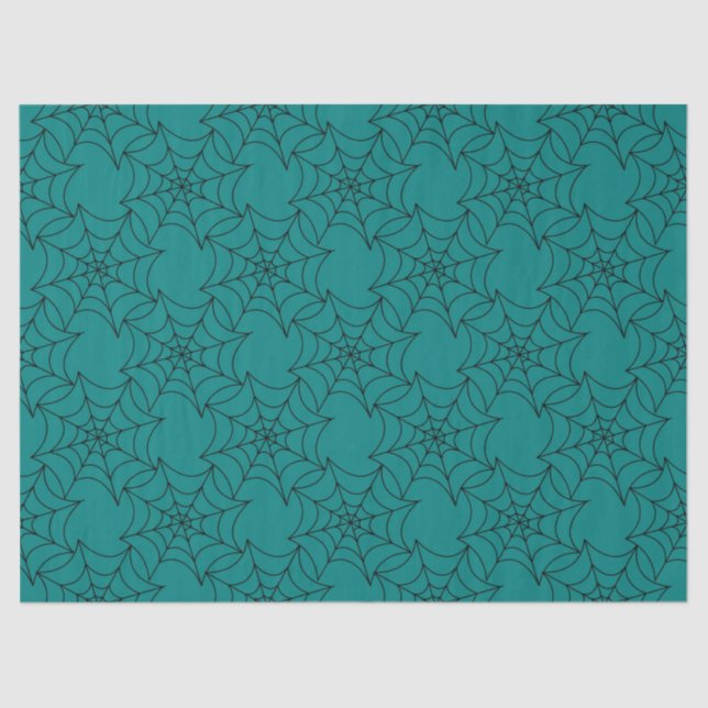 Black Spider Webs on Teal Decoupage Tissue Paper (Front)