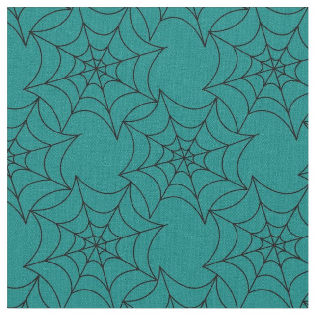 Black Spider Webs on Teal Fabric (Close Up)