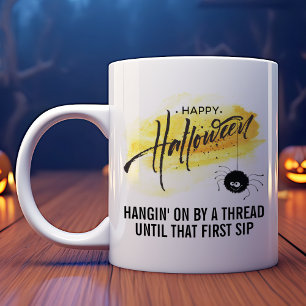 Black Spider with Web Customisable Halloween Coffee Mug