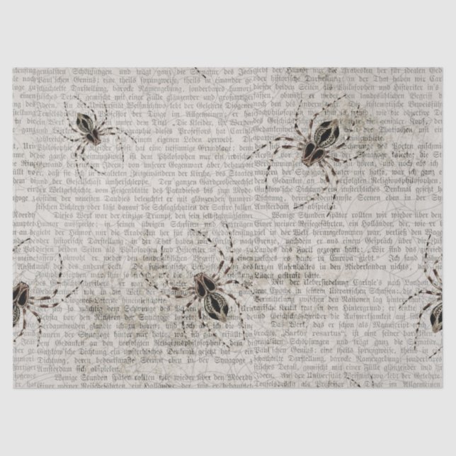 Black Spiders on Newsprint Decoupage Tissue Paper (Front)