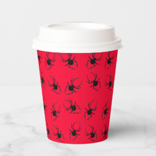 Black Spiders On Red Paper Cups