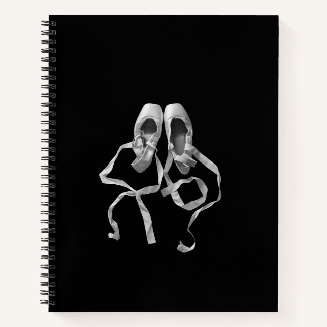 Black Spiral Notebook with Pointe Shoe Design (Front)