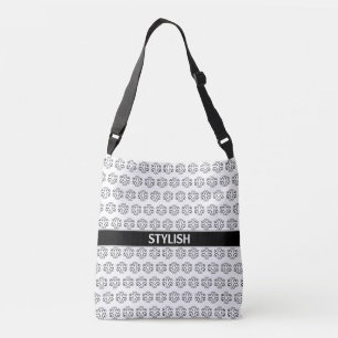Black spiral vector pattern on white crossbody bag