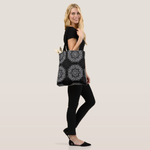 Black spiritual Indian mandala pattern Tote Bag