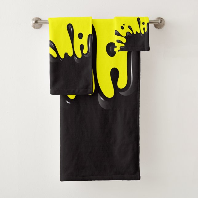 Black splat on Yellow Bath Towel Set (Insitu)