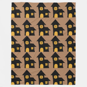 Black Spooky House Pattern Fleece Blanket