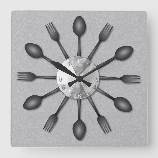 Black Spoons and Forks Wall Clock (Front)
