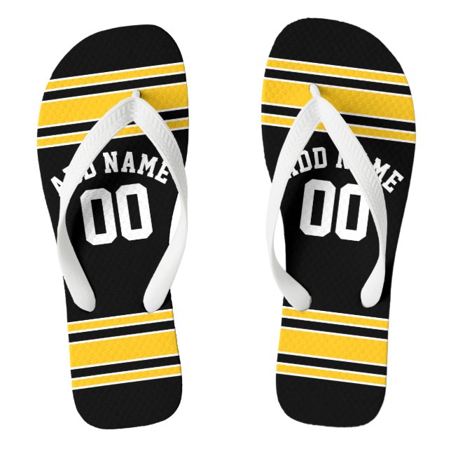 Black Sports Jersey Custom Name Number Jandals (Footbed)