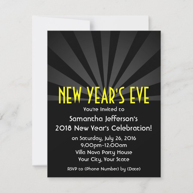 Black Spotlight Marquee New Years Party Invitation (Front)