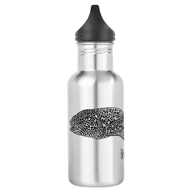 Black spotted moray eel cartoon illustration  532 ml water bottle (Left)