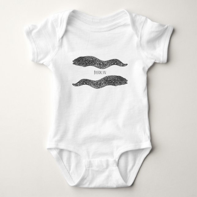 Black spotted moray eel cartoon illustration baby bodysuit (Front)