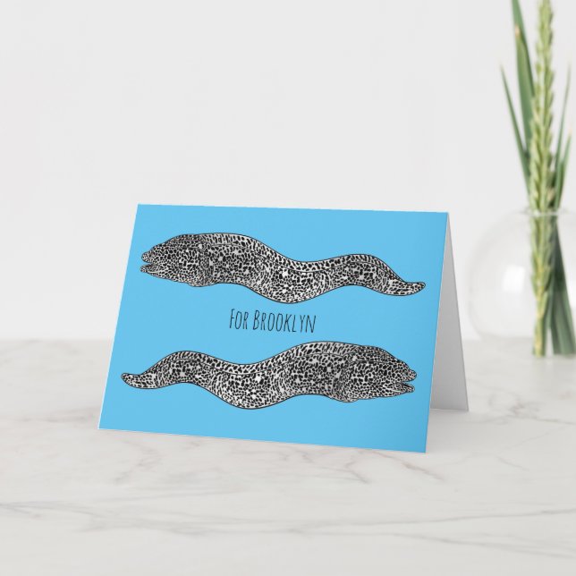 Black spotted moray eel cartoon illustration card (Front)