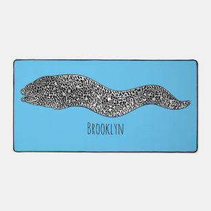 Black spotted moray eel cartoon illustration desk mat