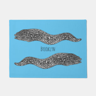 Black spotted moray eel cartoon illustration doormat