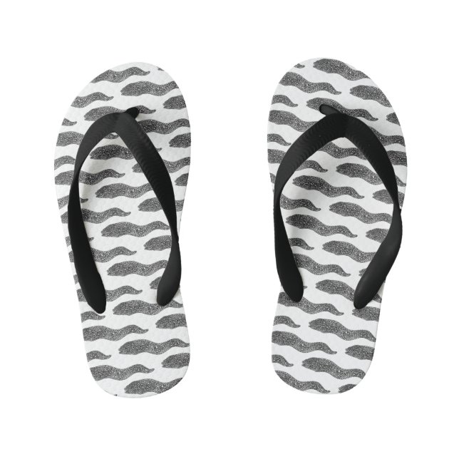 Black spotted moray eel cartoon illustration kid's jandals (Footbed)