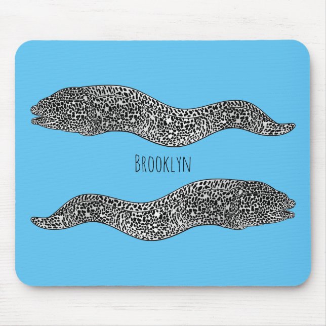 Black spotted moray eel cartoon illustration mouse pad (Front)