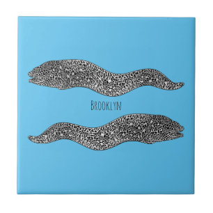 Black spotted moray eel cartoon illustration tile