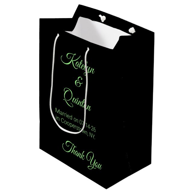 Black & Spring Green in Elegance: Wedding  Medium Gift Bag (Front Angled)