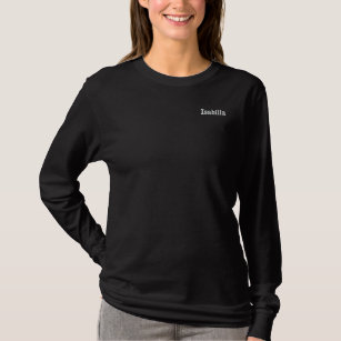 Black Spring Personalised Name Custom Women Girly  Embroidered Long Sleeve T-Shirt