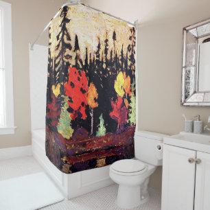 Black Spruce and Maple, art by Tom Thomson Shower Curtain