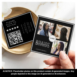 Black Square Braiding Salon 3-Photo Collage QR Business Card