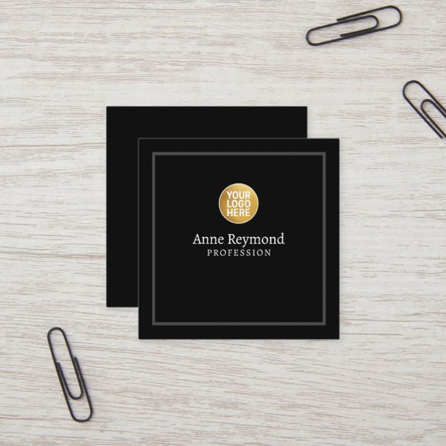 Black Square Business Card with Logo (Front/Back In Situ)