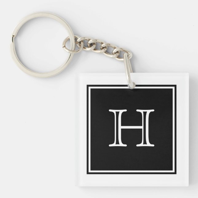 Black Square Monogram Acrylic Keychain (Front)
