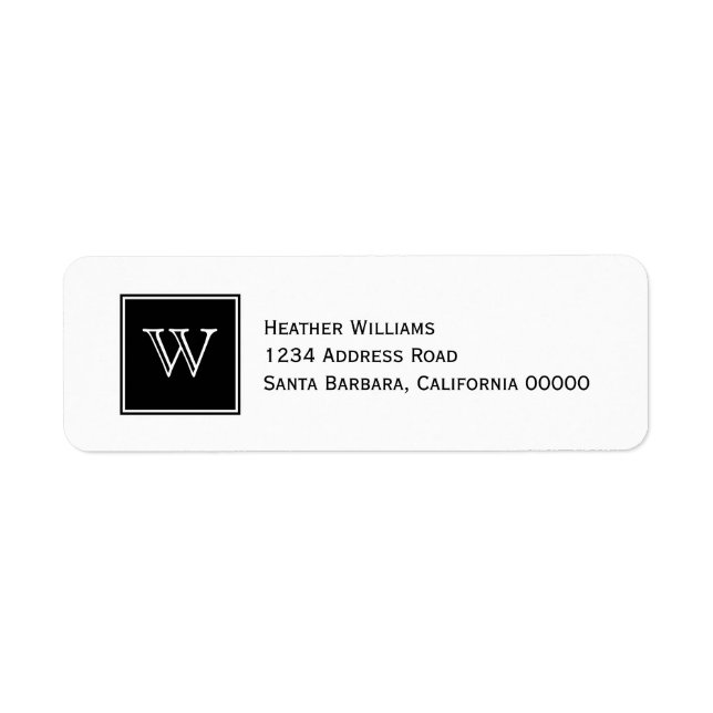 Black Square Monogram Address Labels (Front)