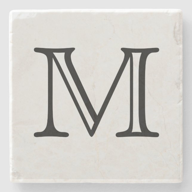 Black Square Monogram Personalised Stone Coaster (Front)