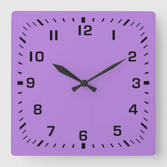 Black Square Number Faceplate on Lavender Purple Wall Clock (Front)