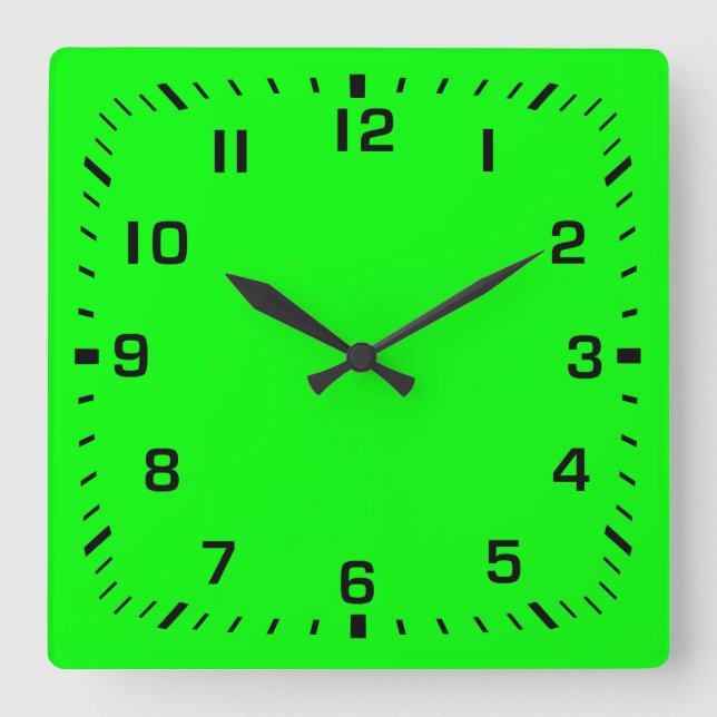 Black Square Number Faceplate on Lime Green Wall Clock (Front)