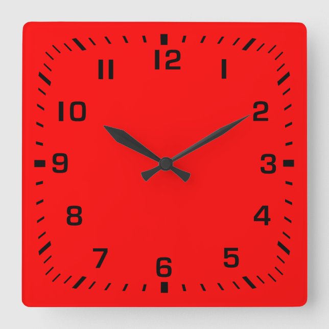 Black Square Number Faceplate on Red Wall Clock (Front)