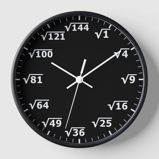 Black Square Root Clock - Mathematics Math Clock (Front)