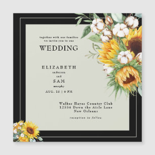 Black Square Sunflower Wedding Invitation Magnet