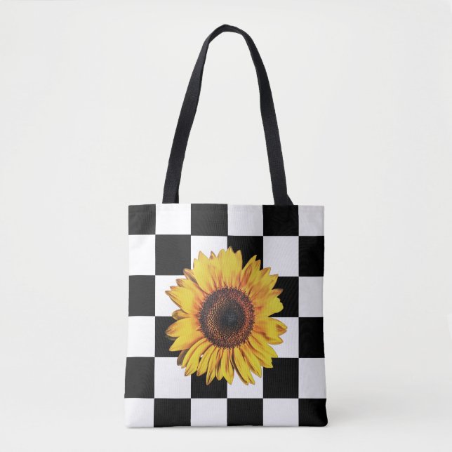 Black Squares and Sunflower Art Tote Bag (Front)