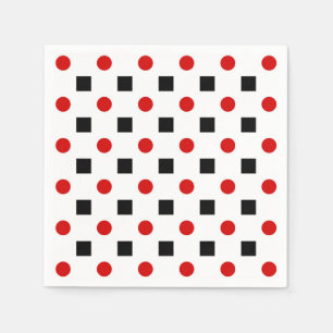 Black Squares Red Polka Dots Pattern White BG Napkin